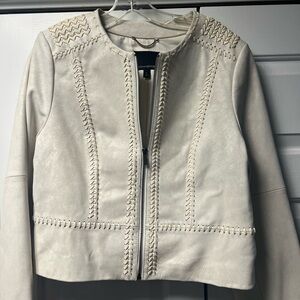 Banana Republic Cream Leather Jacket with Stitch Detail